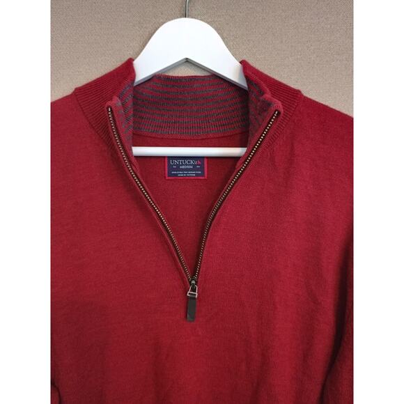 Untuckit Sweater Mens Medium Red Belguardo 1/4 Zip Minimalist Casual Merino Wool - Picture 5 of 10